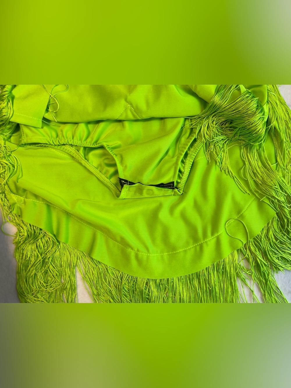 Neon Lime Green Latin Salsa Ballroom Fringe Rhinestone Dance Dress | S/M - Picture 9 of 9